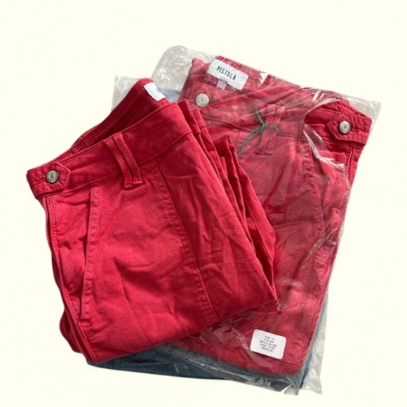 PISTOLA Straight Leg Cropped Jeans Organic Hibiscus Flap Pockets Mid Rise NWT - Picture 4 of 6